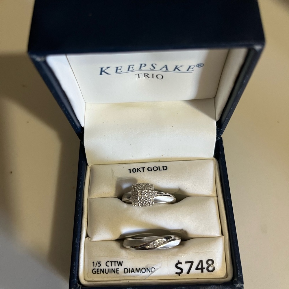 KEEPSAKE the Label Silver and White Diamond Trio Ring Set